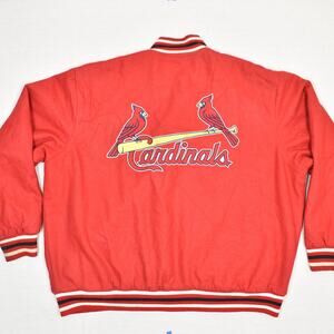 JH Designs MLB Men's Bomber Jacket Cardinals Red Size 4XL Reversible Damaged
